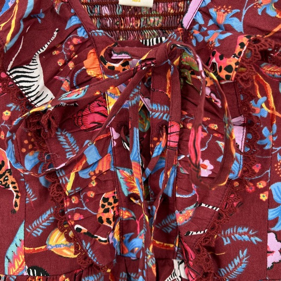 ANTHROPOLOGIE MAEVE Ruffled Tie Front Blouse Womens Small Red Floral Print - Picture 8 of 16